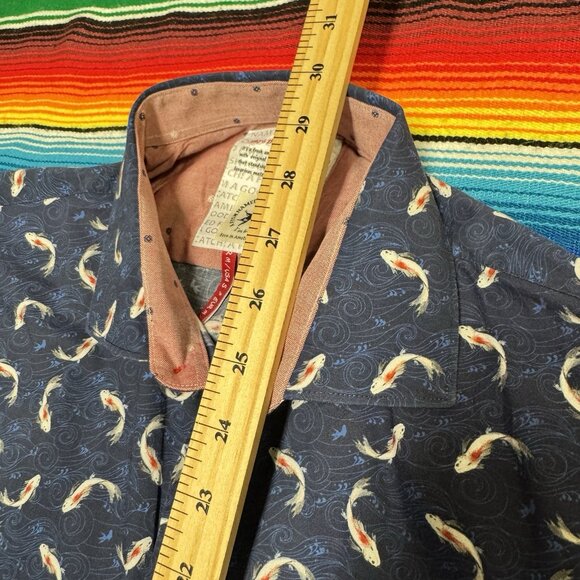 A Fish Named Fred Shirt Men S Koi Fish All Over Print Navy Flip Cuff Preppy - Picture 4 of 9